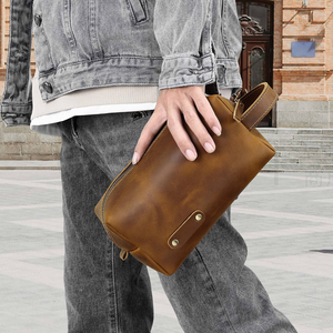 First Layer Cowhide <b>Toiletry</b> Travel <b>Storage</b> Bag Personalized Dopp Kit Custom Logo Genuine Leather Men Clutch Bag. - Product Image 3