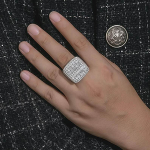 Moissanite <b>Mens</b> Square <b>Signet</b> <b>Ring</b> Iced Out Baguette Pavé Hip Hop Luxury Fashion Jewelry Statement <b>Ring</b> - Product Image 5