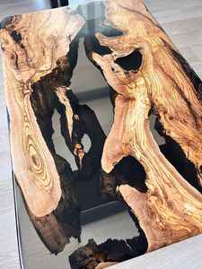 โต๊ะไม้ธรรมชาติขอบไม้ธรรมชาติเคลือบอีพ็อกซี่สีดำ Midnight River - Product Image 2