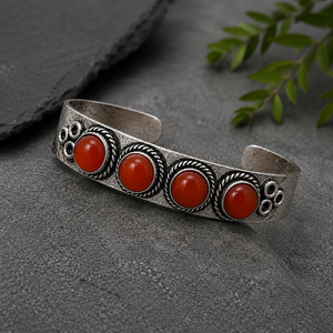 Hydro Carnelian Four Stone <b>Cuff</b> Bangle Handmade Brass Gold/<b>Silver</b> Plated Unisex Vintage Classic Statement Jewelry - Product Image 3