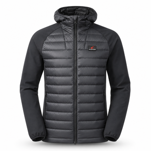 Manteau matelassé épais pour homme, à capuche, 90% duvet, imperméable, écologique, noir, avec manches softshell - Product Image 1