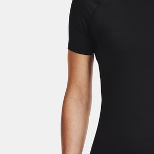 T-shirt de compression noir à manches courtes et col rond pour femme, coupe ajustée, séchage rapide, en tricot de spandex, vêtement de sport, vente en gros - Product Image 2