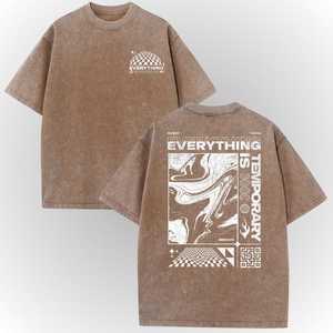 Camiseta Gráfica Oversize Vintage Marrón con Lavado Ácido Personalizada OEM/ODM - Camiseta Streetwear con la Frase 'Everything Is Temporary' - Product Image 4