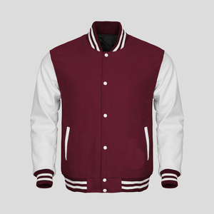 Veste bomber classique vintage en laine et simili cuir, style Letterman, baseball, varsity, noire et rouge - Product Image 2