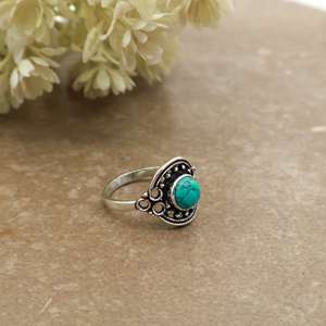 Vintage Natural Turquoise Bezel <b>Set</b> Statement <b>Ring</b> 925 Sterling <b>Silver</b> Plated Adjustable Band Antique Boho Ethnic Handmade - Product Image 2