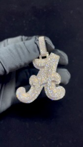 S925 <b>Silver</b> Custom VVS Moissanite <b>Pendant</b> Fully Iced out Hip Hop Charms Custom A-Z Name <b>Initial</b> Letter <b>Pendant</b> For Men Women - Product Image 2