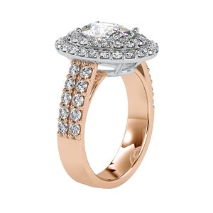Double Halo ovale bijoux fins 10k or Rose, bague de fiançailles, Messi gemmes mariage éternité bande Vintage Pave Set bague - Product Image 1