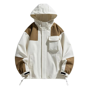 Chaqueta Cortavientos con Capucha para Mujer, Diseño Color Block, Cierre Completo, Bolsillos, Ropa Exterior Casual de Otoño, Tejido 100% Poliéster - Product Image 3