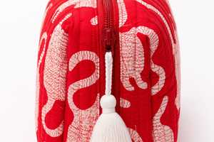 Red <b>Quilted</b> Tassel Cotton Eco-Friendly Waterproof Cosmetic <b>Bag</b> Medium Size Zipper Closure Portable Travel Pouch - Product Image 2