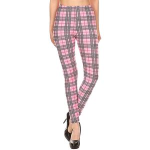 กางเกงเลกกิ้งโยคะลายตารางสีชมพูเอวสูงดีไซน์180 GSM น้ำหนักเบาผ้ายืดเลกกิ้งโยคะออกแบบได้ตามต้องการ - Product Image 1