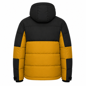 Veste d'hiver matelassée coupe-vent pour homme, à blocs de couleur, avec capuche, en polyester/nylon épais, broderie personnalisée sur le devant, vente en gros - Product Image 3
