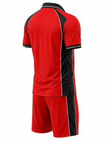 ชุดเสื้อโปโลสีแดงสไตล์สปอร์ตสำหรับผู้ชาย ลายพิมพ์เส้นศิลป์ แห้งเร็ว เหมาะสำหรับฤดูร้อน คอปกโปโล ผ้าถักโพลีเอสเตอร์ - Product Image 4
