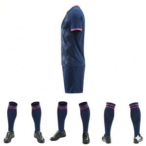 Ensemble de maillots de football personnalisés pour hommes, bleu marine, imprimé géométrique, manches courtes, respirant, en polyester, uniforme pour adultes - Product Image 2