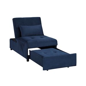 Panca contenitore moderna in velluto trapuntato blu scuro con funzione di sollevamento, divano letto in legno massello con meccanismo estraibile - 1 pz - Product Image 6