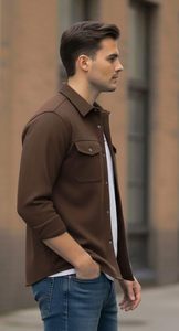 Chemise décontractée élégante pour homme en mélange de coton, chemise à manches longues boutonnée avec deux poches à rabat, tissu confortable et respirant - Product Image 4