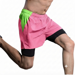 Waterproof Quick Dry Eco-Friendly Pink Custom Men High Waist <b>Athletic</b> Workout Shorts Ribbed Gym Casual Running Pockets Contrast - Product Image 1