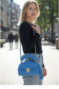 กระเป๋าถือมินิแบบสะพายข้างถักโครเชต์สีฟ้าอ่อน - Product Image 6