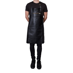 Delantal de cuero negro con bolsillo con cremallera, correas ajustables, estilo punk, sin mangas, para uso en cocina, chef, barista. - Product Image 1
