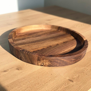 Plateau de service rond en bois, plateau de présentation alimentaire rustique pour la cuisine, centre de table décoratif pour la salle à manger - Product Image 4