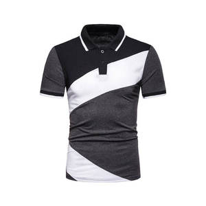 Polo pour homme à blocs de couleur, manches courtes, tricoté, style décontracté, noir, blanc, gris - Product Image 1