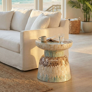 Modern Eco-Friendly Mother Pearl <b>Hourglass</b> Shell Inlay Side/End Table Multi-Color Mosaic Accent Furniture for Living Room - Product Image 5