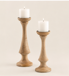 Handmade Rustic Wooden Pillar Candle Holders Set For Dining Table Centerpiece Natural Mango Wood Vintage Tall Candlestick Stands - Product Image 6