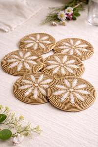Posavasos de Vidrio con Cuentas Decorativas de Inspiración Vintage, Duraderos, de Bambú, Modernos, para Decoración del Hogar - Product Image 3