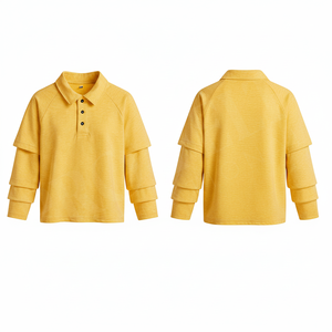 Polo à manches longues en coton mélangé respirant, design superposé, col élégant, pour automne-hiver, prix de gros abordable - Product Image 6