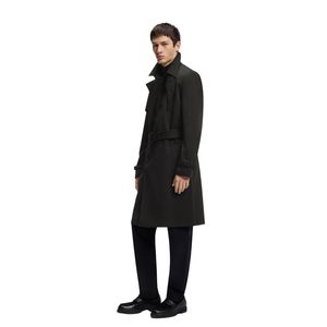 Abrigo de Hombre Estilo Británico Personalizado al por Mayor, Gabardina Negra de Poliéster con Cinturón Disponible, Abrigo Ecológico con Cuello Alto para Hombre - Product Image 3