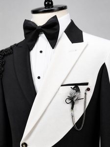 Blazer de smoking noir et bordeaux pour homme avec broderie florale perlée à la main – Veste de costume de luxe pour mariage et soirée - Product Image 4