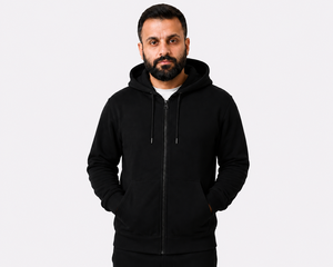 Black Men Solid Winter <b>Zip</b>-Up <b>Hoodie</b> Sweatshirt Jacket with Digital Printing Breathable Front Zipper <b>Pocket</b> for Casual Wear - Product Image 1