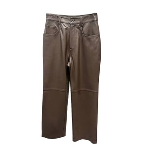 Pantalons en cuir d'agneau véritable pour femmes, pantalons en cuir véritable, pantalons en cuir à jambes droites pour femmes - Product Image 4