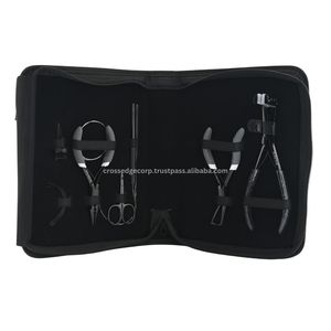 Kit d'outils d'extension de cheveux professionnel avec ruban de ciseaux de coupe de cheveux dans une pince en acier inoxydable 3 trous Nano & Microbeads Plier - Product Image 1