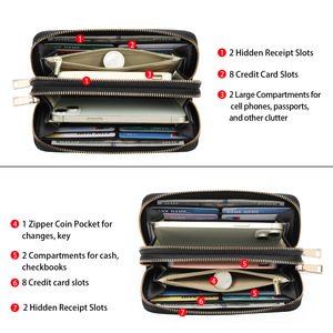 Genuine Leather Double Zipper <b>Wallet</b> Unisex <b>RFID</b> <b>Blocking</b> Large Capacity Long Clutch Letter Embossed Wristlet Purse Polyester - Product Image 3