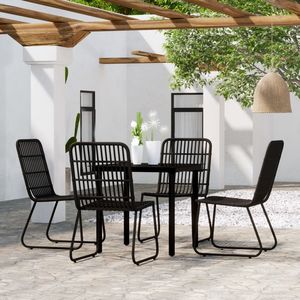 Juego de Comedor de 5 Piezas con Acero con Recubrimiento de Polvo Negro, Ratán PE y Vidrio para Jardín, para Entretenimiento al Aire Libre - Product Image 1