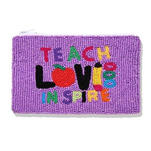 Monedero de cuentas de vidrio bordado con la frase 'Teach Love Inspire', bolsa de cosméticos para regalo de profesores, eventos, fiestas, moderna bolsa de cuentas. - Product Image 1