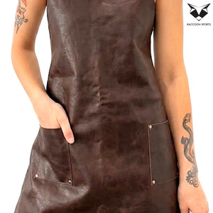 Unisex Distressed Brown Leather Bib Apron with Pockets Soft & Durable Custom Logo & OEM Options Fashion Night Club & Party Wear - Product Image 4