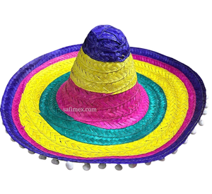 Sombrero Mexicano Tradicional de Ala Ancha con Correa para la Barbilla, Sombreros de Paja Mexicanos Coloridos con Pompón, Sombreros de Paja para Festivales de Vietnam - Product Image 4