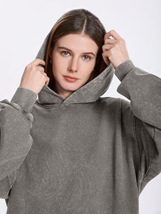 เสื้อฮู้ดโอเวอร์ไซส์ ยูนิเซ็กซ์ ผ้าฝ้าย 100% เฟรนช์เทอร์รี่ สีเทาล้วน ระบายอากาศได้ดี มีกระเป๋า ดีไซน์สำหรับฤดูใบไม้ร่วง สวมใส่สบายๆ - Product Image 5