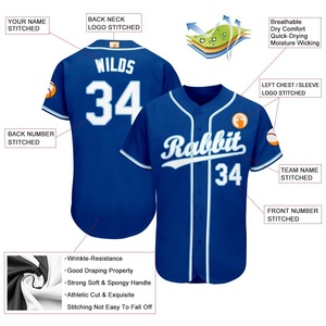 Maillot de baseball personnalisé antibactérien blanc-bleu roi OMMiZ Botton Throwback, sublimation thermique, maillots de baseball pour hommes - Product Image 3