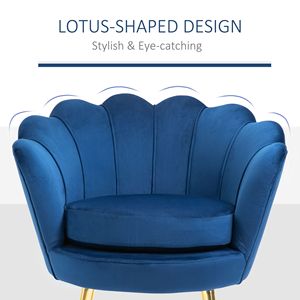Poltrona in Velluto Blu con Gambe in Metallo Dorato, Sedia Resistente ed Ecologica per Soggiorno e Camera da Letto, Adatta per Superfici in Moquette - Product Image 4