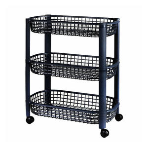 Heavy Duty <b>Rolling</b> Metal Storage Shelves Unit with Reinforced Wire Baskets for Kitchen and Household Storage - Product Image 1