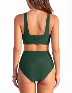 Beachwear Dark Green Woman High Waisted Bikini Set Two Piece Swimsuit Tummy Control <b>Cross</b> Wrap Crop <b>Top</b> Bathing Suit Summer - Product Image 2