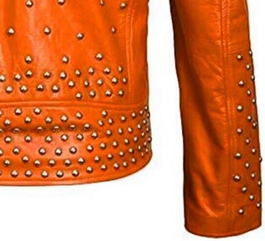 Chaquetas de Motociclista para Hombre, Transpirables, Personalizadas, de Cuero Genuino, Estilo Punk, Vintage, con Cuello Alto y Tachuelas - Product Image 4