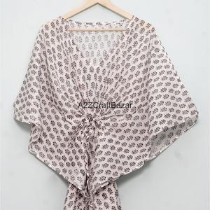 Vestido Kaftán Midi Ecológico de Algodón con Estampado Floral Indio, Cuello en V, Ajustado al Cuerpo, para Primavera/Verano, para Mamás, Ropa de Playa, Ropa de Dormir, Informal - Product Image 6