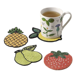 Luxury Handmade <b>Beaded</b> Embroidery Fruit Design Four Set <b>Coaster</b> Elegant Premium Dining Table Decor Fancy Unique From India - Product Image 5