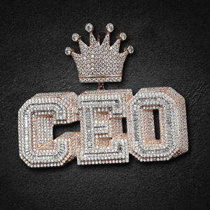 " CEO " <b>Crown</b> Pendant Lab Grown Diamond Iced Out Hip Hop Necklace Rose Gold Luxury Bling Jewelry Gift - Product Image 5