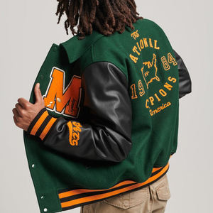 Chaqueta Letterman de Lana Vintage para Hombre, Talla Grande, con Bordado de Cuero Personalizado en la Parte Delantera, Cuello Alto, de Alta Calidad, para Invierno - Product Image 2