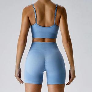 Lightweight Custom Made 2-Piece Yoga Set Crop <b>Top</b> Shorts Anti-Bacterial Breathable Quick Dry Eco-Friendly Spandex Polyester - Product Image 3