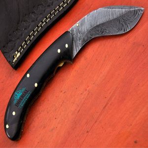 Cuchillo de Caza de Acero de Damasco con Hoja de Punta Caída y Borde Biselado, Mango Negro con Pernos de Latón, Herramienta de Supervivencia para Exteriores - Product Image 2